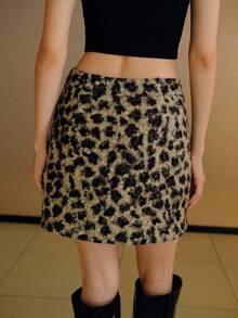 MOTF PREMIUM Falda con cremallera lateral con estampado de leopardo suave - Multicolor - Ver 3