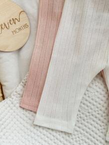 2件装婴儿休闲舒适纯色百搭竖条纹针织裤 - 彩色 - 查看 5