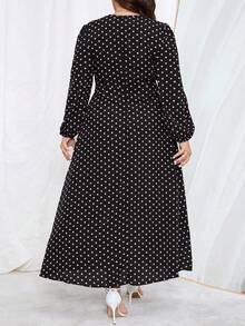 SHEIN Clasi 大码优雅波尔卡圆点印花灯笼袖长裙 - 彩色 - 查看 2