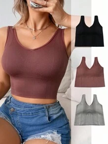 SHEIN Set de 3 piezas Camiseta de base de talla estándar para mujer, para hacer ejercicio - Multicolor - Ver 3
