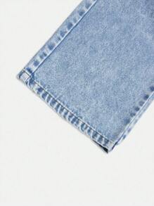 SHEIN Tween Boy Personalized Versatile Comfortable Casual Holiday Water Washed Soft Fashion Street Baggy Non-Stretch Lightweight Denim Pants, Spring/Autumn - Light Wash - View 4