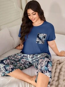 SHEIN Bộ đồ ngủ mùa hè in hoa thường ngày cỡ lớn dành cho nữ Bộ đồ ngủ mùa hè Bộ đồ ngủ mùa hè Bộ đồ mặc nhà cho nữ Bộ đồ ngắn, Trang phục - Nhiều màu - Xem 4