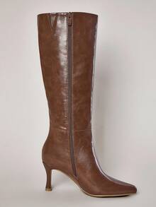 SHUZIA Damskie, codzienne, wygodne, zapinane na zamek kozaki do połowy łydki z poliuretanu olejowego na obcasie typu kociak - Wielbłąd - Zobacz 7