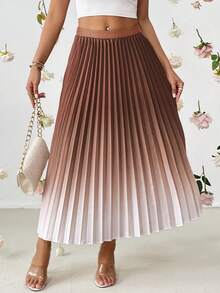 Firerie Women's Casual Gradient A-Line Pleated Skirt - Brown - View 3