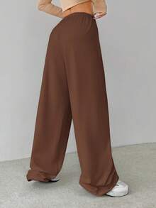 SHEIN Tall 柔软白色针织家居宽松裤，宽松裤 - 棕色 - 查看 2