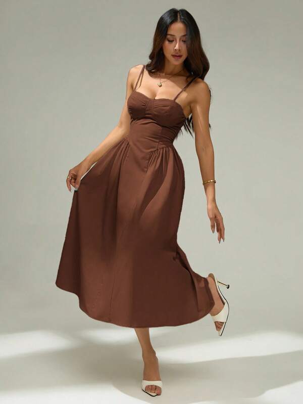 SHEIN PETITE 优雅纯色无袖连衣裙，适合通勤，夏季