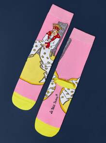 LE PETIT PRINCE X SHEIN 3 đôi tất dài đến bắp chân mềm mại, thoáng khí, thấm hút mồ hôi, thường ngày cho nữ, màu hồng và xanh dương, thời trang và dễ thương, mũi và gót được gia cố để bền bỉ trong mọi mùa, phù hợp với mọi phong cách, mặt trăng và ngôi sao - Nhiều màu - Xem 13