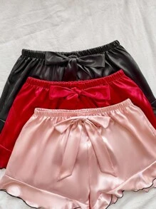 LuxeNights Bộ 3 món/Bộ trang phục phối ren lụa giả màu tương phản - Nhiều màu - Xem 5