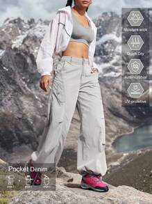 Women's Loose Fit Pockets Drawstring Waist Casual Denim Pants Outdoor Pants For Hiking Sun Protection Lightweight Quick Dry Hiking - Grey - View 1