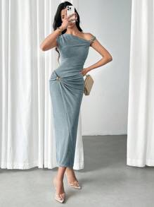 Modelyn 女式金属扣装饰修身连衣裙 - 綠色 - 查看 5