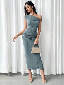 Modelyn 女式金属扣装饰修身连衣裙 - 綠色 - 查看 6