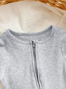 3 件套新生儿男宝宝简约舒适长袖前拉链柔软罗纹针织连体衣 - 彩色 - 查看 4