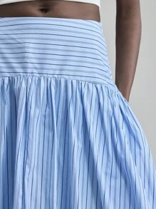 Ontre 2025 Autumn/Winter Women's Striped Pleated A-Line Skirt, Casual Versatile Graduation, Travel, Music Festival Elegant Skirt, Beach Holiday, 2026 Spring/Summer, Valentine's Day, Christmas, Thanksgiving, Fashionable Versatile Women's Skirt