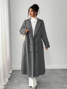 Elenzga Sombrero de lana largo con solapa de moneda vintage de moda, otoño/invierno - Gris - Ver 1