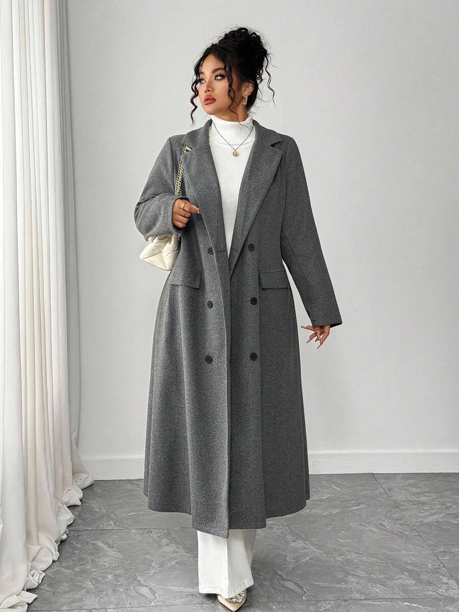 Elenzga Sombrero de lana largo con solapa de moneda vintage de moda, otoño/invierno - Gris - Ver 1