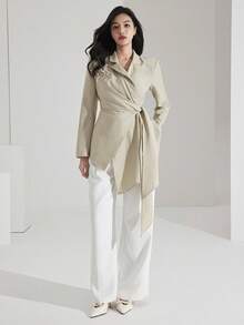 Heiryn 女士3D花卉装饰翻领长袖西装外套长袖西装外套立体花卉下摆不对称韩版风格秋季女装 - 綠色 - 查看 5