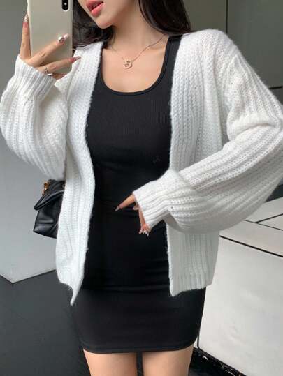 Celisse Women's Solid Color Drop Shoulder Long Sleeve Loose Casual Knit Cardigan Fall Winter Cloth For Women