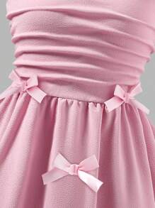 Elladie kids Tween-Mädchen Elegantes, einfarbiges Kleid mit plissierten Schleifenträgern, geeignet für Ausflüge, Partys und Veranstaltungen im Frühling/Sommer