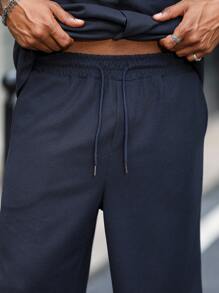 Manfinity Homme Men's Solid Color Lapel NeckShort Sleeve Shirt And Shorts Casual Suit - Apricot - View 3