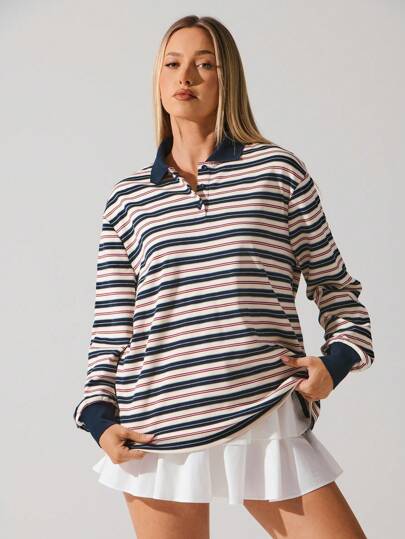 Fluxe חולצה ארוכה עם רוכסן וחצי פסים לנשים