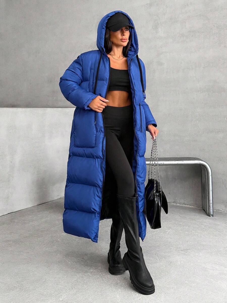 EURMUSE Women's Casual Drawstring Patched Pocket Winter Coat - Blue - View 1