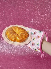 THE POWERPUFF GIRLS X SHEIN Blossom, Bubbles, Buttercup Pattern Cute Kitchen Baking Heat Insulation Products, 2 Options: Gloves/Mat, Oven-Friendly, Thickened Cotton Padding To Insulate Heat,Y2K - Pink - View 5