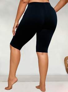 Swim Lushoire Plus Size Women's Printed Splice Mid-Thigh Length Swim Shorts, Beach Party Holiday Swimwear For Summer Beach Vacation