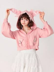 ROMWE EDITION Áo hoodie tai nơ trang trí màu sắc Kawaii ngọt ngào dễ thương cho nữ - Hồng - Xem 5