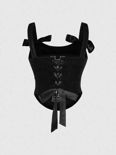 Goth Top corset con bordado de cruz egipcia antigua de estilo gótico vintage, camiseta de mujer