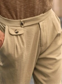 HIMLAND Pantaloni casual da uomo in vita media, gamba dritta, con pieghe, pantaloni con pieghe da uomo in vita alta, pantaloni beige da uomo, pantaloni eleganti da uomo, pantaloni kaki da uomo, pantaloni kaki larghi da uomo, pantaloni casual da uomo