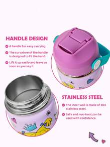 Nick 90s | SHEIN 12oz / 360 Ml Insulated Cup With Straw And Spill-Proof Lid, Suitable For Travel, Tourism, Back To School - Multicolor - View 4