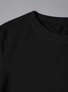 Áo thun cổ tròn in chữ và hoa cỡ lớn dành cho nữ, mùa hè - màu đen - Xem 3