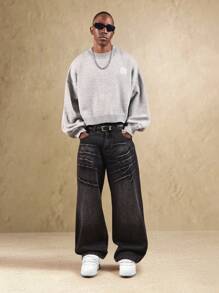 SUMWON 宽松版型字母针织套衫复古风格圆领毛衣休闲街头服饰冬季必备超大经典款