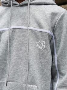 PAVTROS Manfinity Streetrush Men's Street Style Gothic Letter Print Drawstring Hoodie Set ,Fall Clothes - Grey - View 4