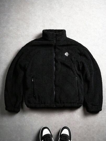 PAVTROS Manfinity Streetrush Erkek Günlük İşlemeli Polar Ceket, Sonbahar/Kış, Y2K Ceket, Çapraz Ceket, Harfli Erkek Ceket, Grunge