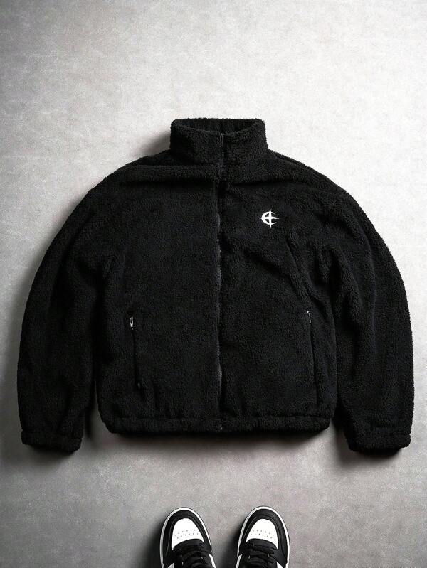 PAVTROS Kurtka polarowa męska Manfinity Streetrush z haftem, jesień/zima, kurtka Y2k, kurtka typu cross, kurtka męska z literami, grunge