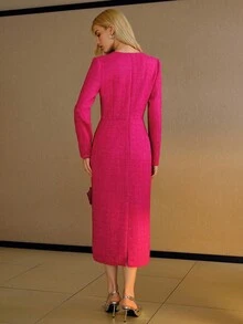 MOTF PREMIUM EMBROIDERY ZIPPER DRESS - Hot Pink - View 3