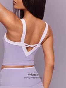 GLOWMODE FeatherFit™ Retro Glow Lembut, Elastis, Menyerap Keringat, Potongan V-Back Dalam, Dua Warna, Tank Top Pendek untuk Yoga, Pilates, Barre, Gym, Musim Semi - Lilac Purple - View 4