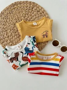 Baby Boy 3pcs Striped & Cartoon Graphic Tee