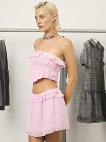 COUREZ Top bandeau con fruncidos estampados / Ropa de mujer de estilo Y2K para otoño, ropa de otoño, blusas lindas para salir, atuendos de vacaciones para mujeres