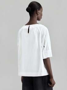 Ontre 2025 New Arrival Women Autumn/Fall Apparel, 2000s Retro Countryside Style Office Lady Casual Business Blouse, Summer Solid Crew Neck Raglan Sleeve Blouse - White - View 3