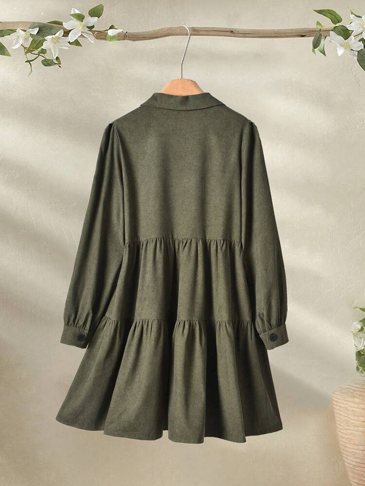 Women's Solid Color Regular-Shoulder Long Sleeve Half-Placket Casual Summer Mini Dress Olive Dress Collared Dress Tiered Dress Corduroy Dress Button Down DressFALL Women Clothes Fairycore Wedding Guest Dress Women   Work/Office Fall Clothes For Women  Autumn Clothes  Autumn Women Winter Dress Women Women's Winter Clothes