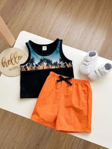 Baby Boy Tropical Print Tank Top & Bow Front Shorts