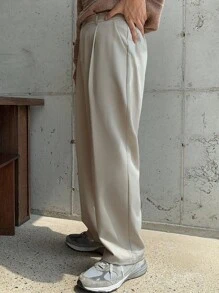 DAZY 男士卡其色松紧腰休闲西装裤，适合所有季节 - 卡其色 - 查看 7