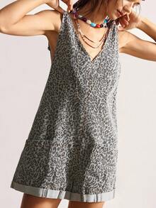 Bohemela Bộ đồ liền thân denim họa tiết da báo dệt dành cho nữ - màu đen - Xem 5