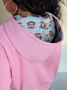 Coolane Kids 少女四季卡通刺绣拉链连帽卫衣 - 粉色 - 查看 3