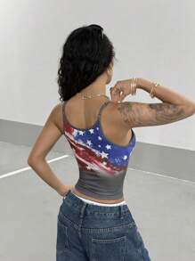 StreetHx Streetwear 女式复古星星字母撞色修身吊带背心 - 彩色 - 查看 2