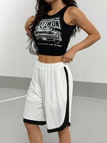 StreetHx 女式夏季松紧腰口袋网眼短裤 - 白色 - 查看 5