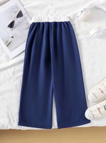 SHEIN Genkimix Kids Young Girls Cute Bow Print White Side Stripe Decor Comfortable Fashionable Casual Long Sweatpants, Autumn/Winter - Blue - View 2