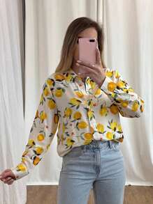 EMERY ROSE Women's Shirt, Casual Lemon Long Sleeved Button Up Shirt, Suitable For Spring And Autumn Fall Cloth For Women - Multicolor - View 5
